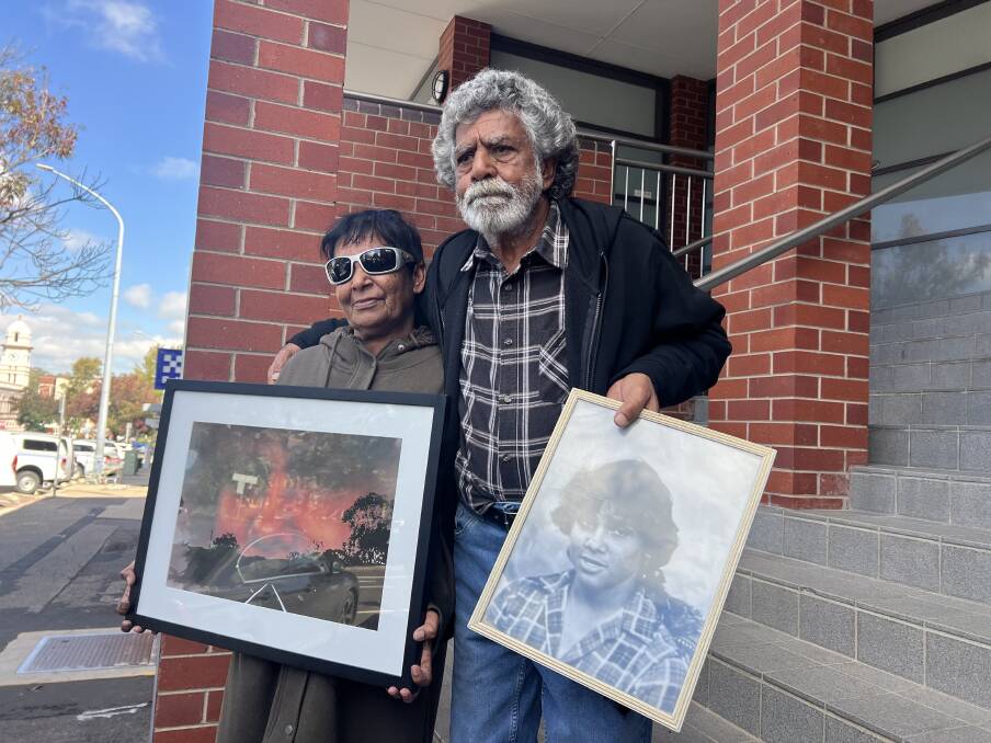 Cheryl Fernando and Mark's uncle Don Craigie outside the Tamworth Court House on Friday. Picture by Tess Kelly