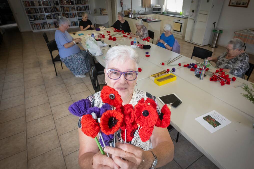 Easy Living Retirement Villas craft group member Trish Jones says her whole community has gotten behind her idea to crochet poppies for Anzac Day. Picture by Peter Hardin