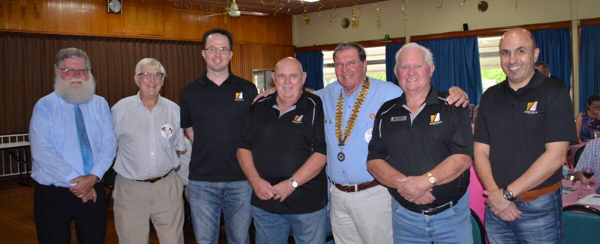 CITY GIVERS: Rotary district governor, Phil Hafey. Rotarian Bob Burnett and Walcha president Andrew Corlette with members from Seven Hills-Toongabbie RSL Anthony Holmes, Barry Wilson, John Burgess and Joe Bayssari. 