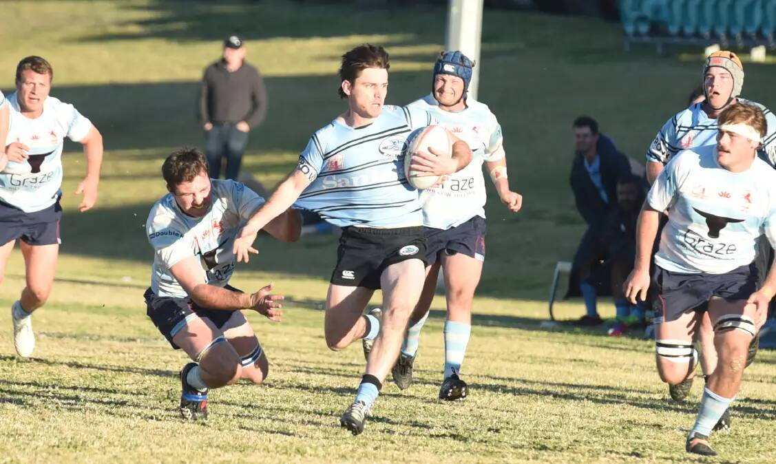 Baker in action against Quirindi last season. After starting the season off in second grade he played the latter half in first grade, albeit predominantly on the wing. Picture by Samantha Newsam